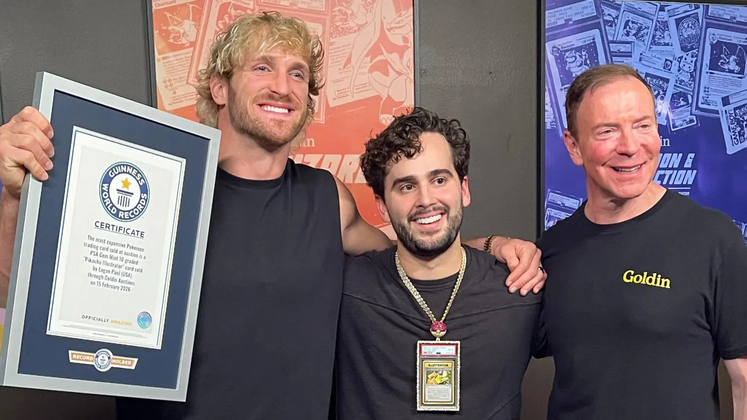 Logan Paul, AJ Scaramucci and Ken Goldin after the auction ended