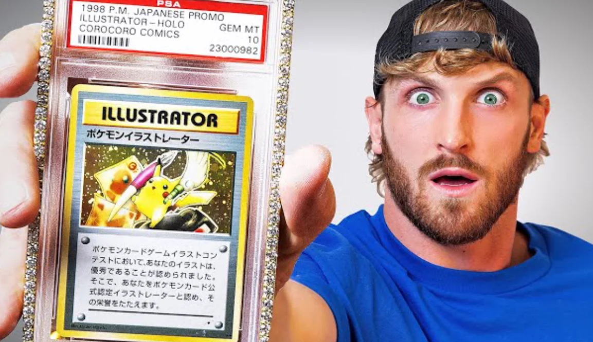 Pikachu Illustrator graded PSA 10 in the thumbnail of Logan Paul's YouTube video