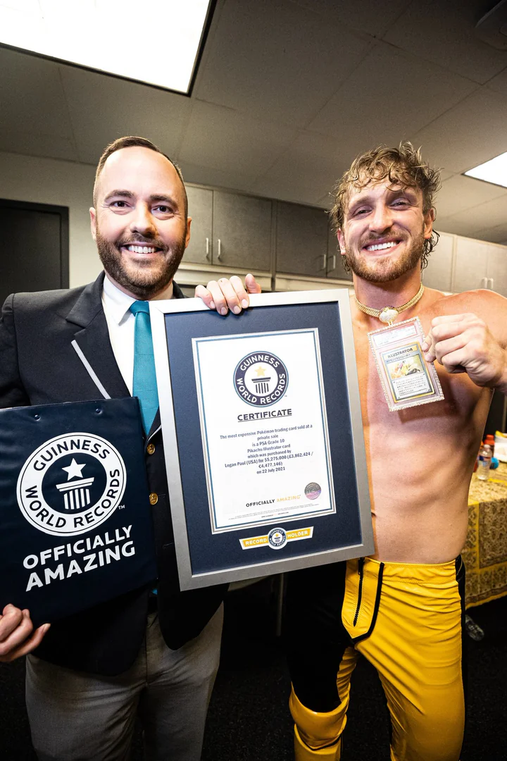 Logan Paul after receiving the first World Record for purchasing the most expensive card in history