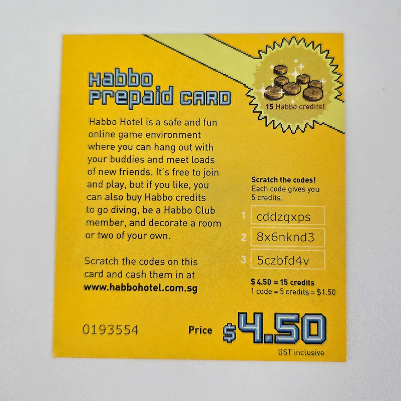 Habbo Singapore 2005 - $4.5 SGD - 15 credits Gift Card - Habbo.com.sg - 圖片 2/2